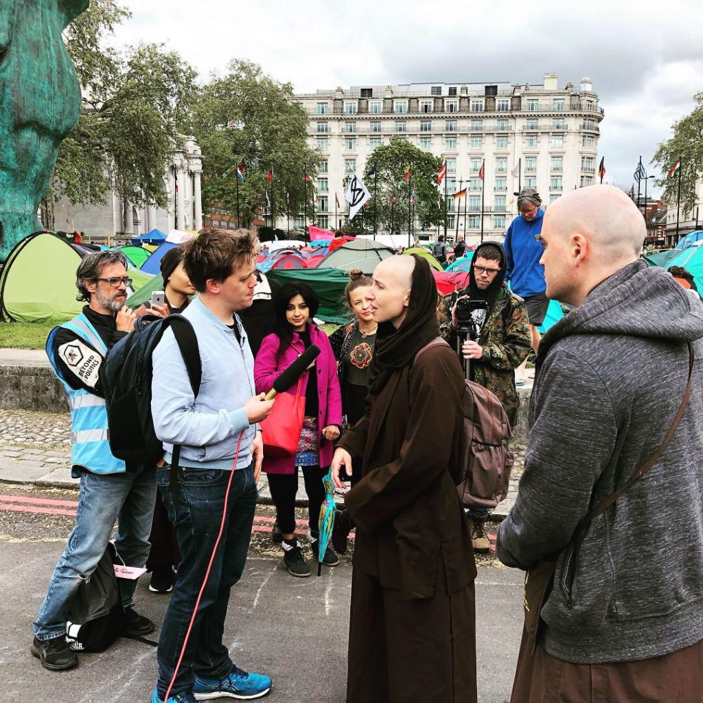 Monastics being interviewed