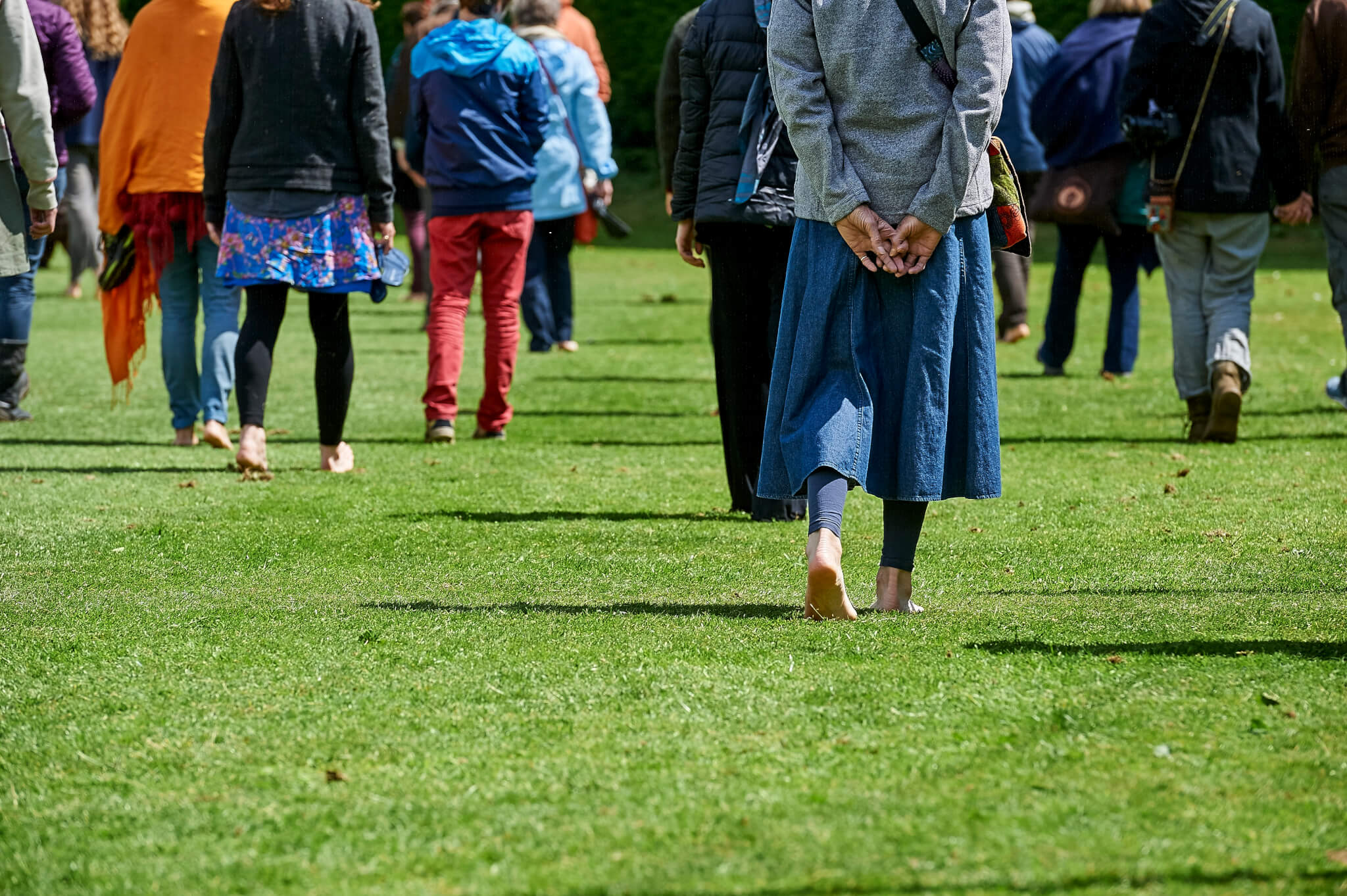 People practicing walking meditation