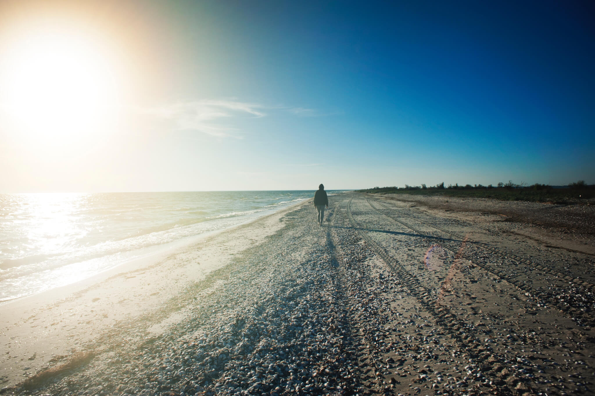 Person walking along beach